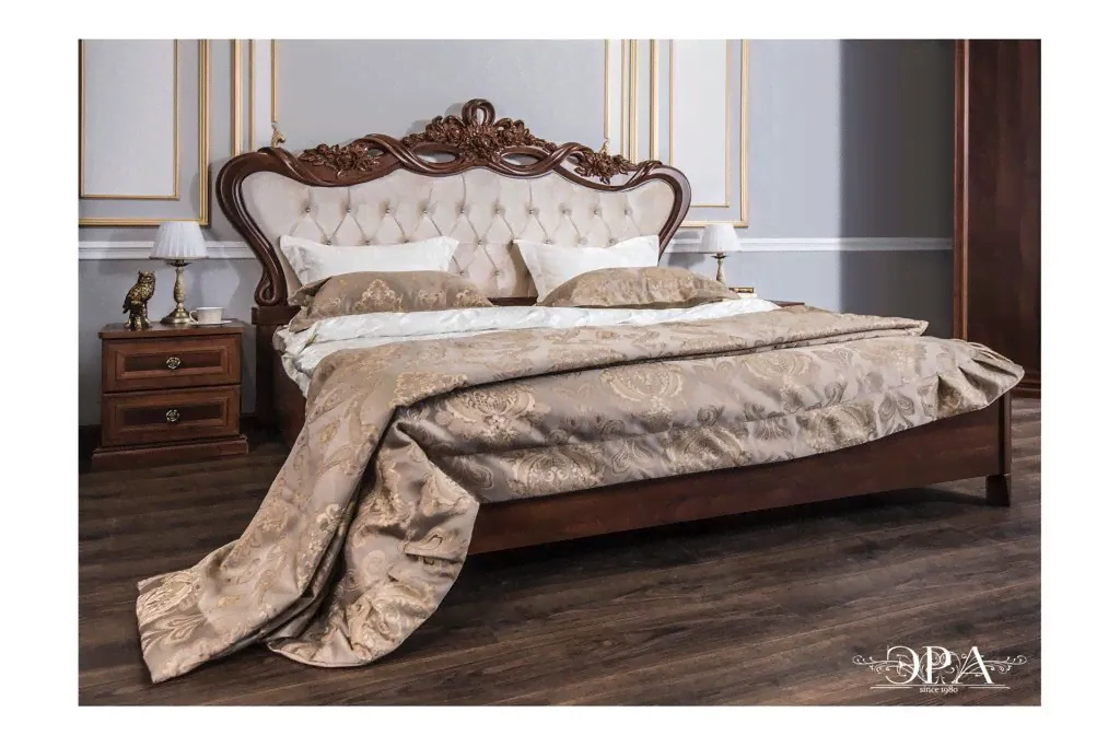 Кровать двуспальная с мягким изголовьем Афина, 180х200, МДФ, ППУ, каретная стяжка