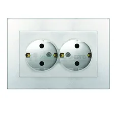 Розетка 2-м СП Афина 16А IP20 с заземл. в сборе серебр. Universal A0128-S